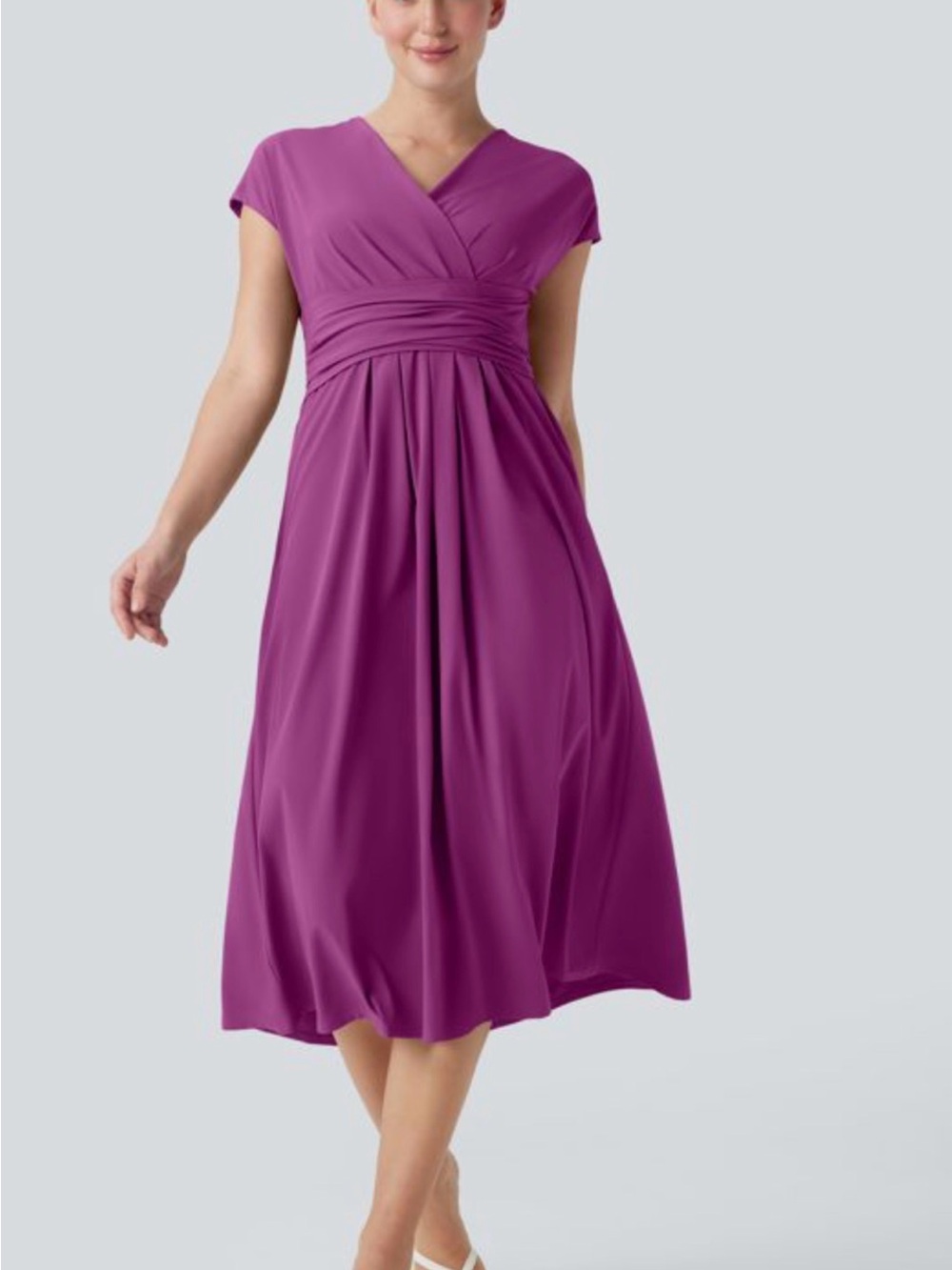 HALARA Breezeful V Neck Short Sleeve Pocket Tie Back Purple Wine Dress Size L